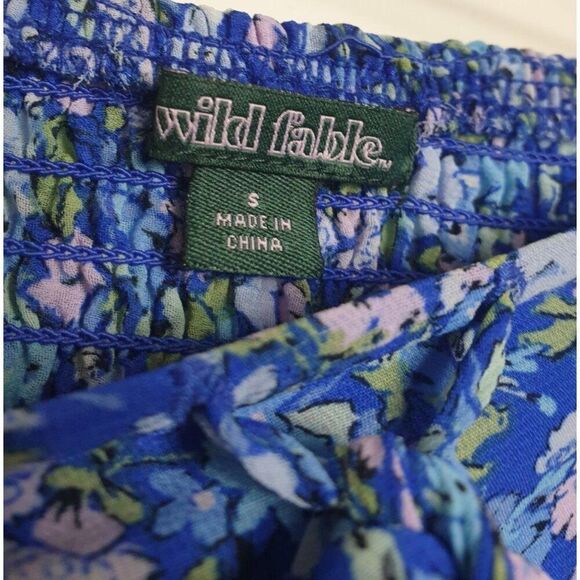 Wild Fable Womens Tiered Mini Skirt S Blue Floral Drawstring Waist Cottagecore - Picture 5 of 5